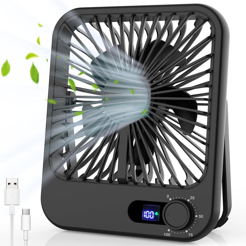 COOPERWIN Small Desk Fan, 100 Speeds Personal Fan Portable Rechargeable with Battery Powered, 180°Tilt Adjustable Quiet Bedroom Fan, Home Beach Camping Travel Office Desk Accessories, Black - Image 1